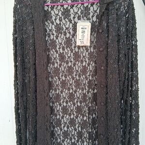 🔥chico  TAPEMEASURE Black Lace Cardigan Sweater with Intricate 35/36 Tog